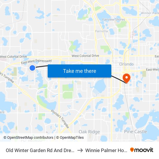Old Winter Garden Rd And Dream Way to Winnie Palmer Hospital map