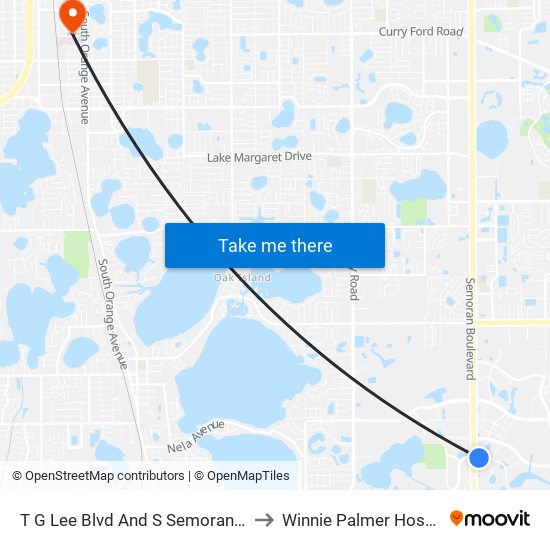 T G Lee Blvd And S Semoran Blvd to Winnie Palmer Hospital map