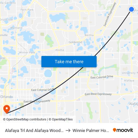 Alafaya Trl And Alafaya Woods Blvd to Winnie Palmer Hospital map