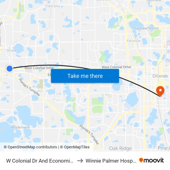 W Colonial Dr And Economic Ct to Winnie Palmer Hospital map