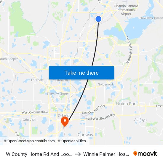 W County Home Rd And Loop Rd to Winnie Palmer Hospital map