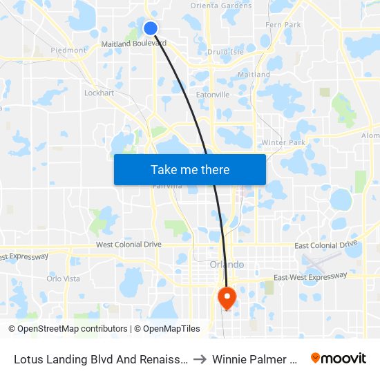 Lotus Landing Blvd And Renaissance Pointe to Winnie Palmer Hospital map