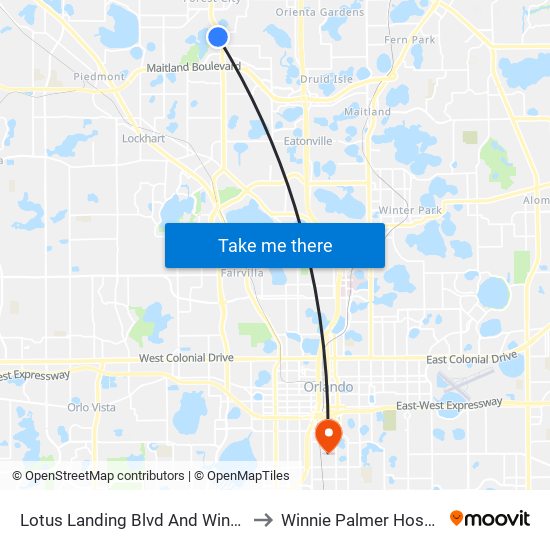 Lotus Landing Blvd And Windy Pl to Winnie Palmer Hospital map