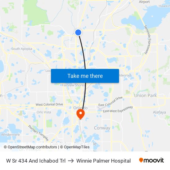 W Sr 434 And Ichabod Trl to Winnie Palmer Hospital map