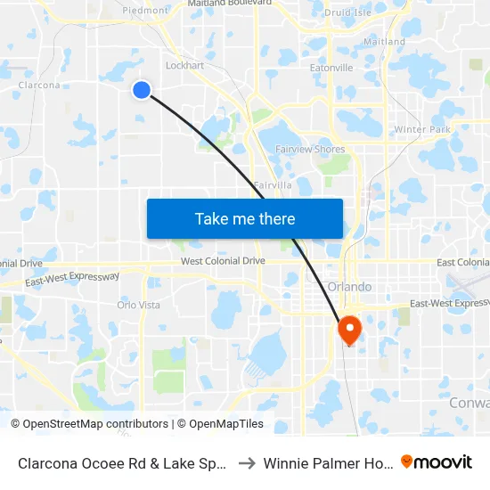 Clarcona Ocoee Rd & Lake Sparling Rd to Winnie Palmer Hospital map