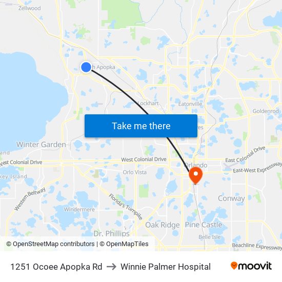 1251 Ocoee Apopka Rd to Winnie Palmer Hospital map