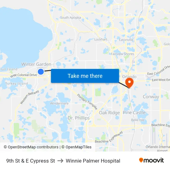 9th St & E Cypress St to Winnie Palmer Hospital map