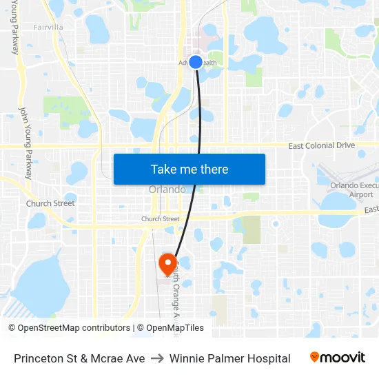 Princeton St & Mcrae Ave to Winnie Palmer Hospital map