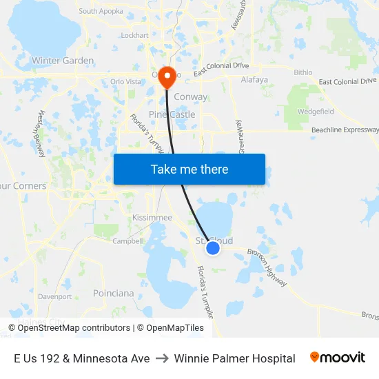 E Us 192 & Minnesota Ave to Winnie Palmer Hospital map