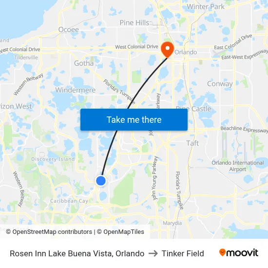 Rosen Inn Lake Buena Vista, Orlando to Tinker Field map