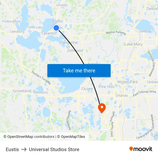Eustis to Universal Studios Store map