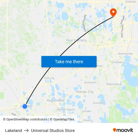 Lakeland to Universal Studios Store map