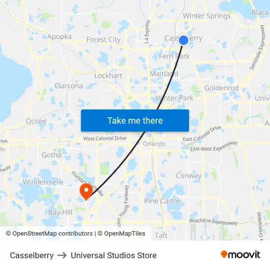 Casselberry to Universal Studios Store map