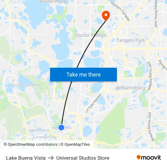 Lake Buena Vista to Universal Studios Store map