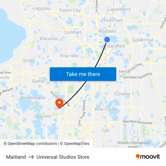 Maitland to Universal Studios Store map