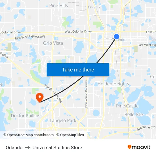Orlando to Universal Studios Store map