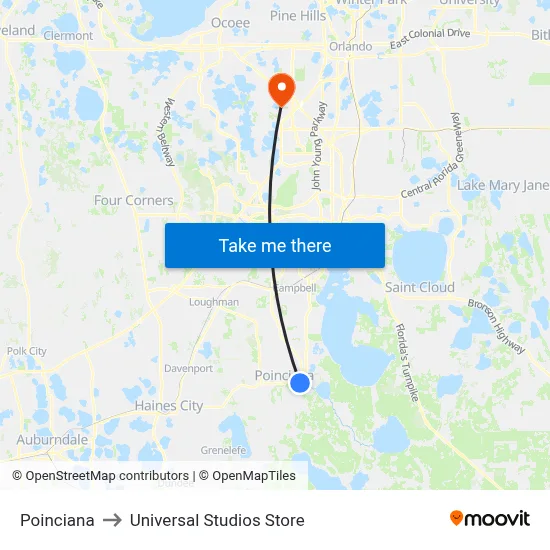 Poinciana to Universal Studios Store map