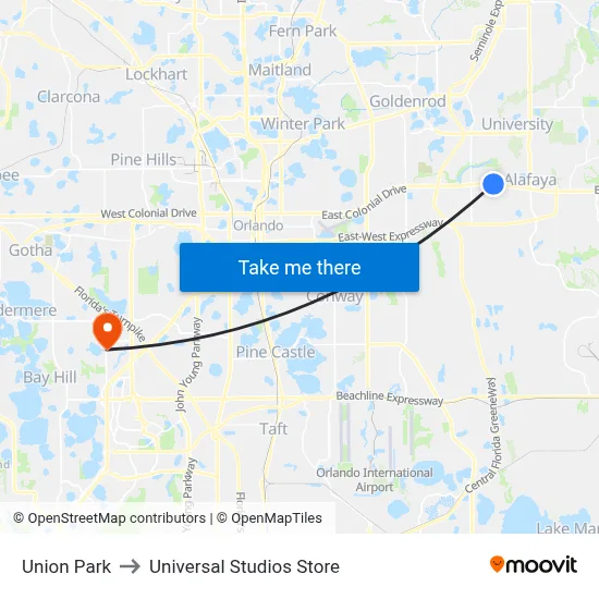 Union Park to Universal Studios Store map