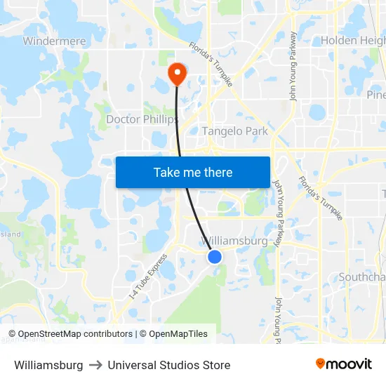 Williamsburg to Universal Studios Store map