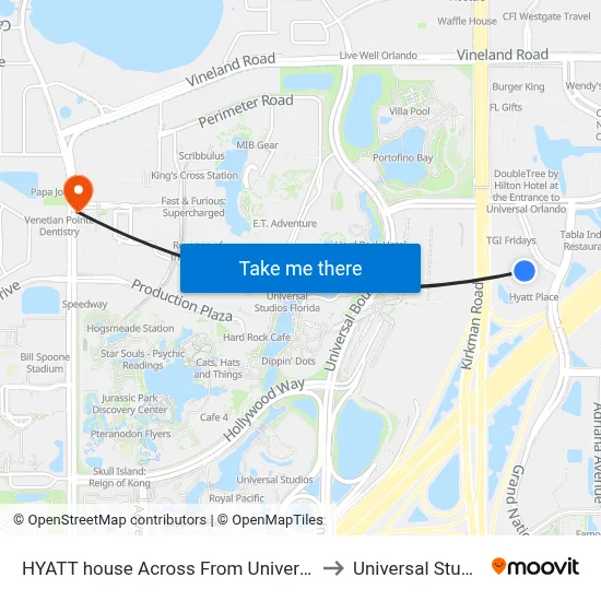 HYATT house Across From Universal Orlando Resort to Universal Studios Store map