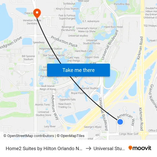 Home2 Suites by Hilton Orlando Near Universal Studios to Universal Studios Store map