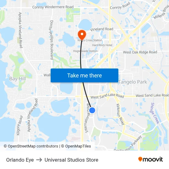 Orlando Eye to Universal Studios Store map