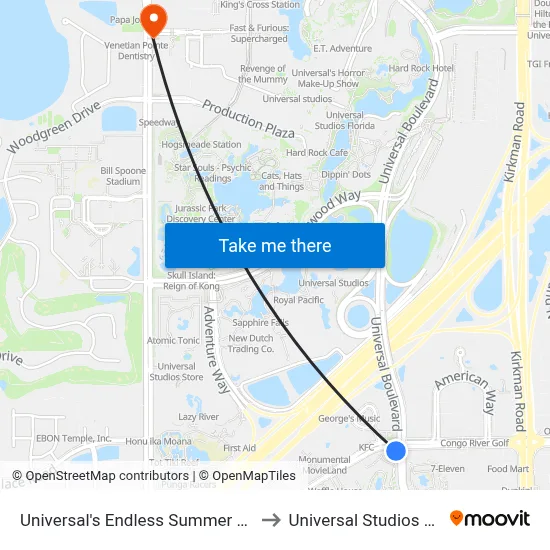 Universal's Endless Summer Resort to Universal Studios Store map
