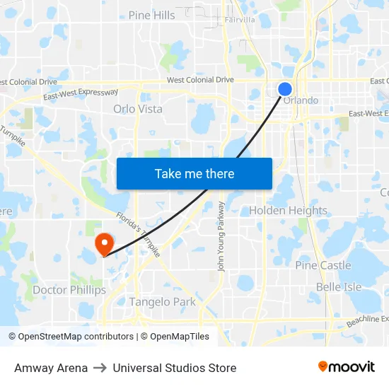 Amway Arena to Universal Studios Store map
