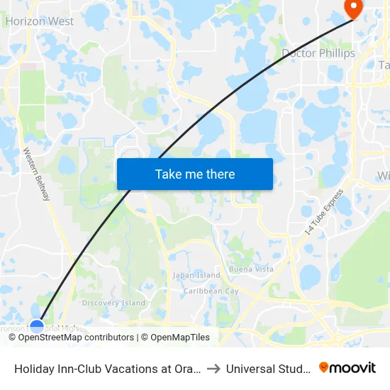 Holiday Inn-Club Vacations at Orange Lake Resort to Universal Studios Store map
