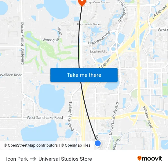 Icon Park to Universal Studios Store map