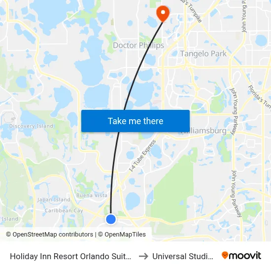 Holiday Inn Resort Orlando Suites Waterpark to Universal Studios Store map