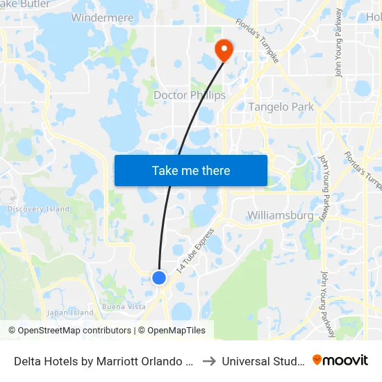 Delta Hotels by Marriott Orlando Lake Buena Vista to Universal Studios Store map