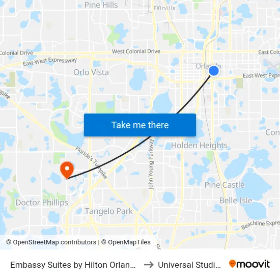 Embassy Suites by Hilton Orlando Downtown to Universal Studios Store map