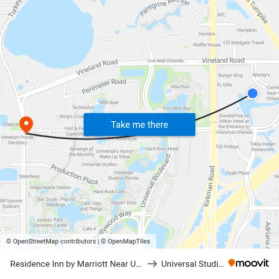 Residence Inn by Marriott Near Universal Orlando to Universal Studios Store map