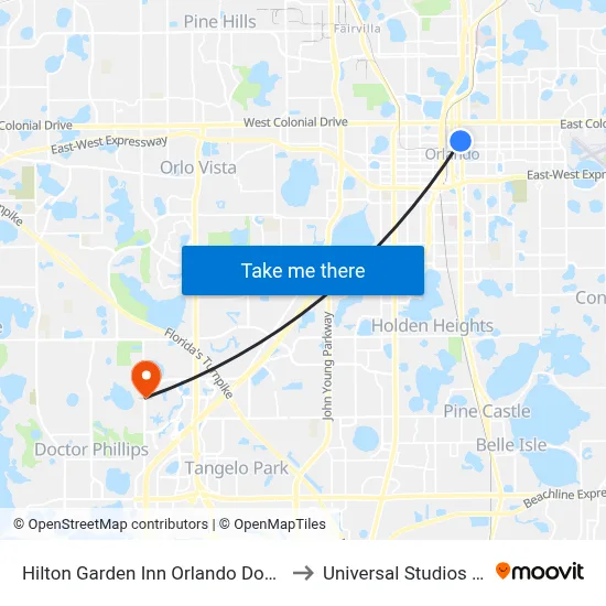 Hilton Garden Inn Orlando Downtown to Universal Studios Store map