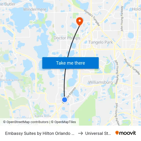 Embassy Suites by Hilton Orlando Lake Buena Vista Resort to Universal Studios Store map