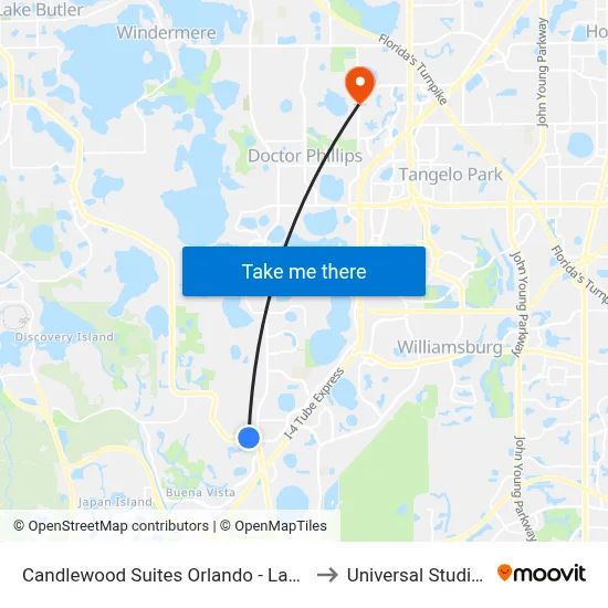 Candlewood Suites Orlando - Lake Buena Vista to Universal Studios Store map