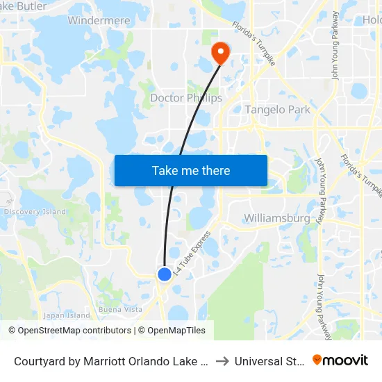 Courtyard by Marriott Orlando Lake Buena Vista at Vista Centre to Universal Studios Store map