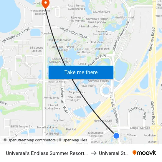 Universal's Endless Summer Resort – Surfside Inn And Suites to Universal Studios Store map