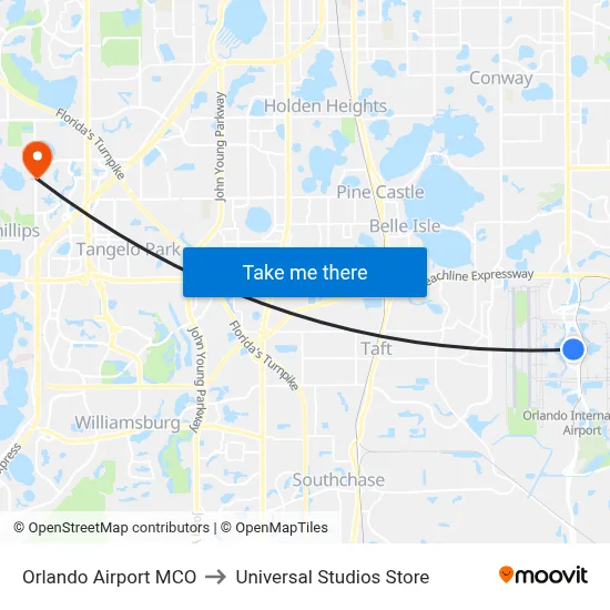 Orlando Airport MCO to Universal Studios Store map