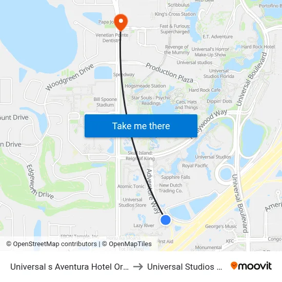 Universal s Aventura Hotel Orlando to Universal Studios Store map