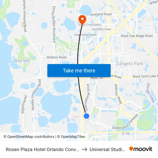 Rosen Plaza Hotel Orlando Convention Center to Universal Studios Store map