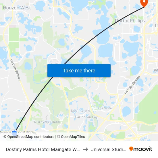 Destiny Palms Hotel Maingate West Kissimmee to Universal Studios Store map