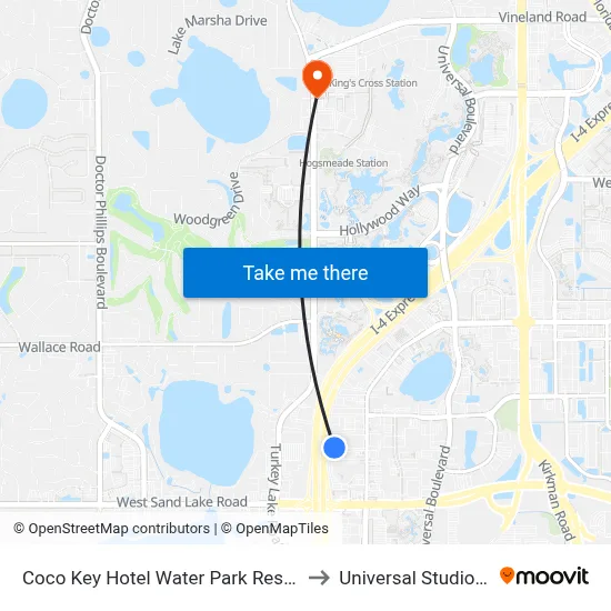 Coco Key Hotel Water Park Resort Orlando to Universal Studios Store map