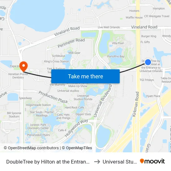 DoubleTree by Hilton at the Entrance to Universal Orlando to Universal Studios Store map