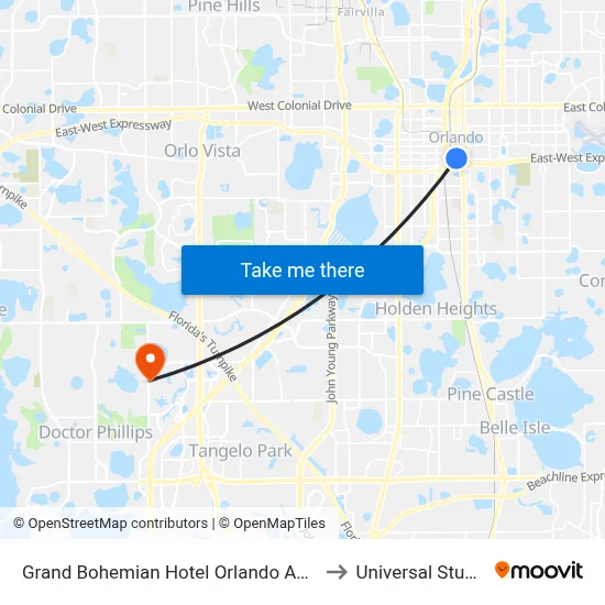 Grand Bohemian Hotel Orlando Autograph Collection to Universal Studios Store map