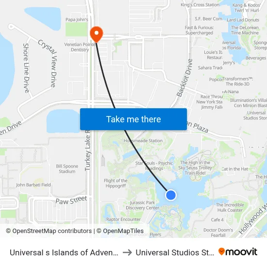 Universal s Islands of Adventure to Universal Studios Store map