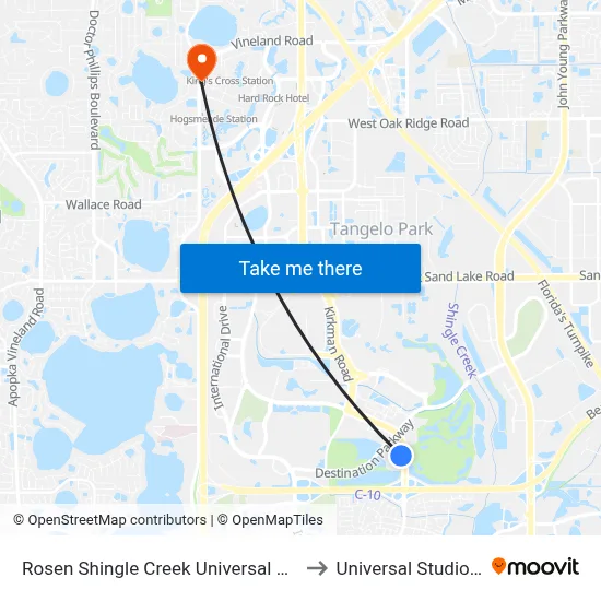 Rosen Shingle Creek Universal Blvd Orlando to Universal Studios Store map
