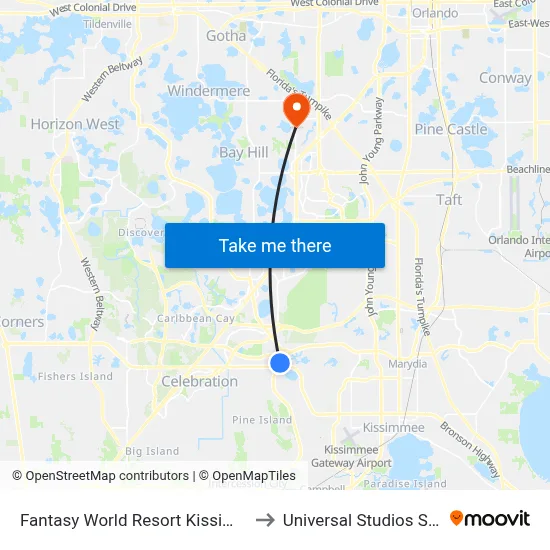 Fantasy World Resort Kissimmee to Universal Studios Store map