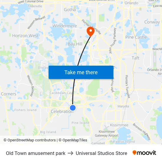 Old Town amusement park to Universal Studios Store map